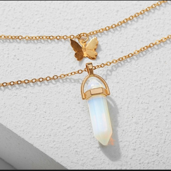 Butterfly Crystal Point Pendant Necklace - Picture 4 of 4